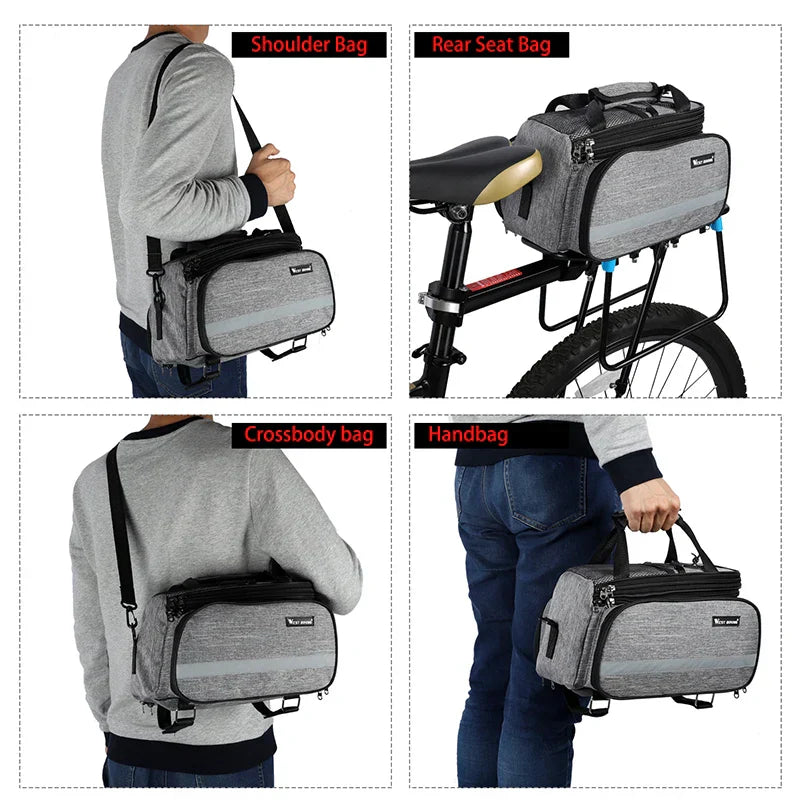 Expandable Rear Rack Bike Bag Trunk Pannier Grey