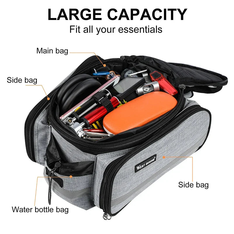 Expandable Rear Rack Bike Bag Trunk Pannier Grey