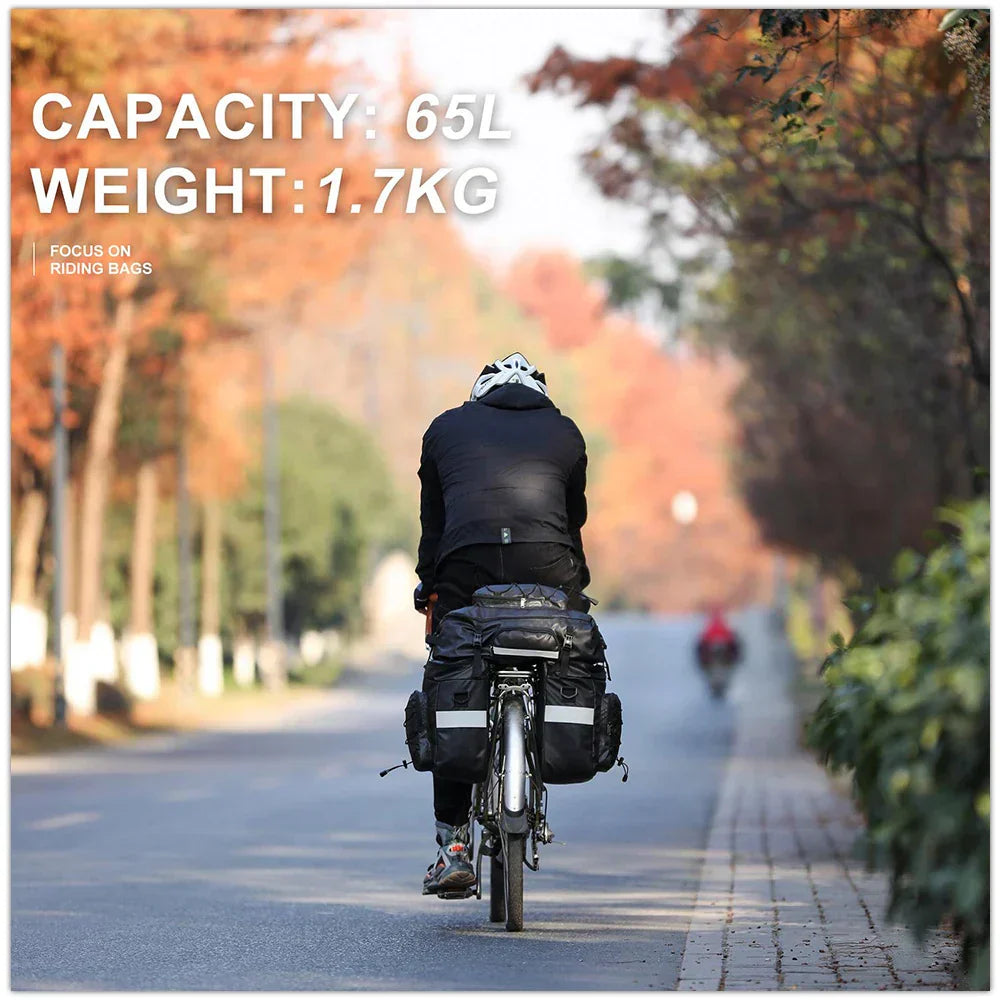 3-in-1 Bike Bag 65L Large Capacity Bicycle Rear Rack Pannier