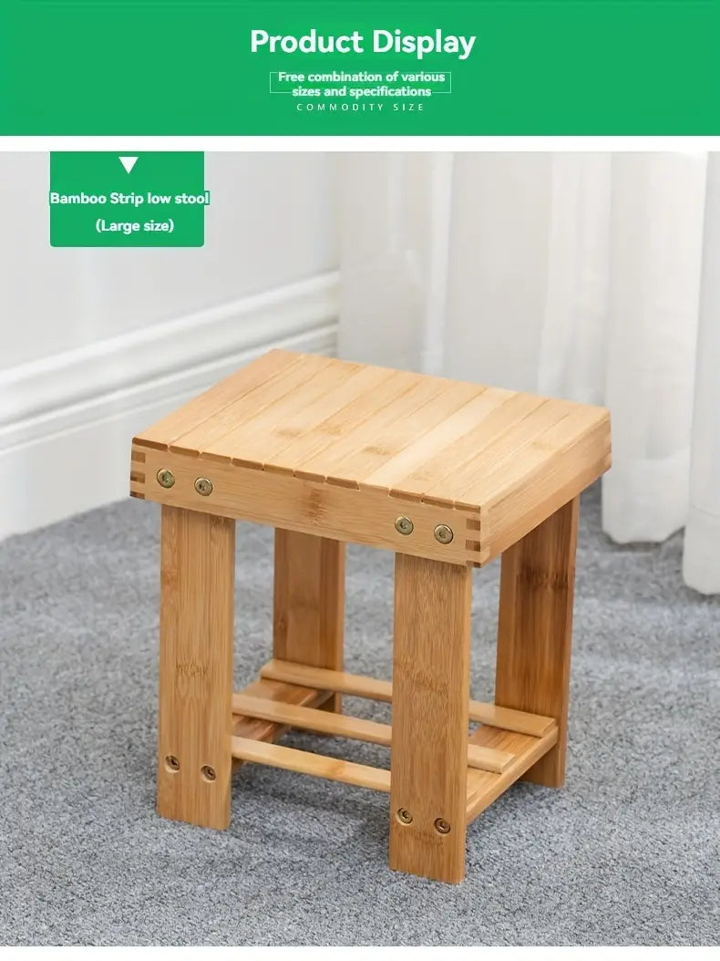 Bamboo Children's Small Stool - Square Shape, 25cm High